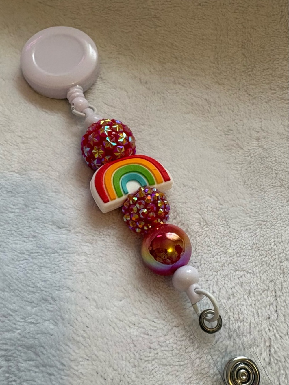 Kids Rainbow Clip Lanyard - Pink Beaded Pacifier/ID Holder - Picture 2 of 2